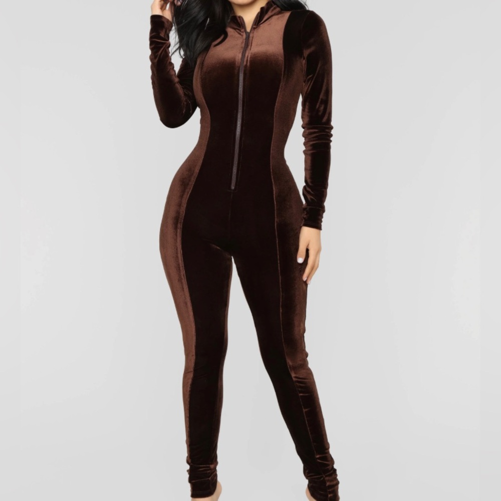 Brown Velvet Velour Jumpsuit